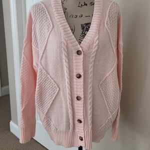 Pink V-Neck Cardigan Sweater XL - Fits Like Large